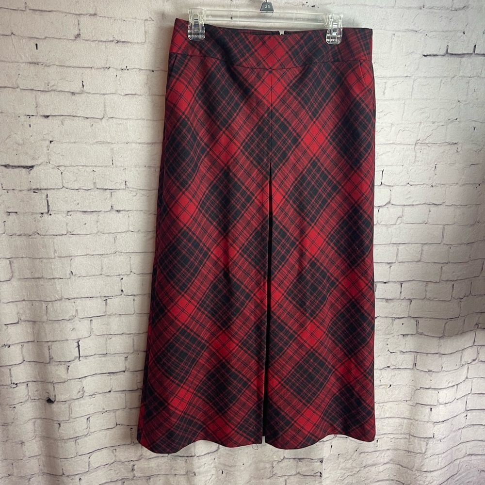 Talbots red and black plaid wool maxi skirt women’s size 8P